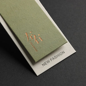 2024 New Design Custom Printing Logo Luxury High Quality Green Paper Set Cloth Custom Clothing Hang Tag Label Tag Card