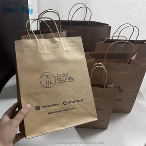 Eco-friendly reuse custom printed your own logo white brown kraft paper gift craft shopping paper bag with treatment