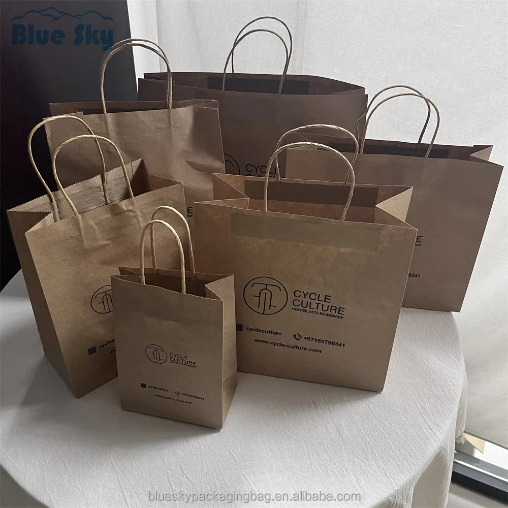 Eco-friendly reuse custom printed your own logo white brown kraft paper gift craft shopping paper bag with treatment