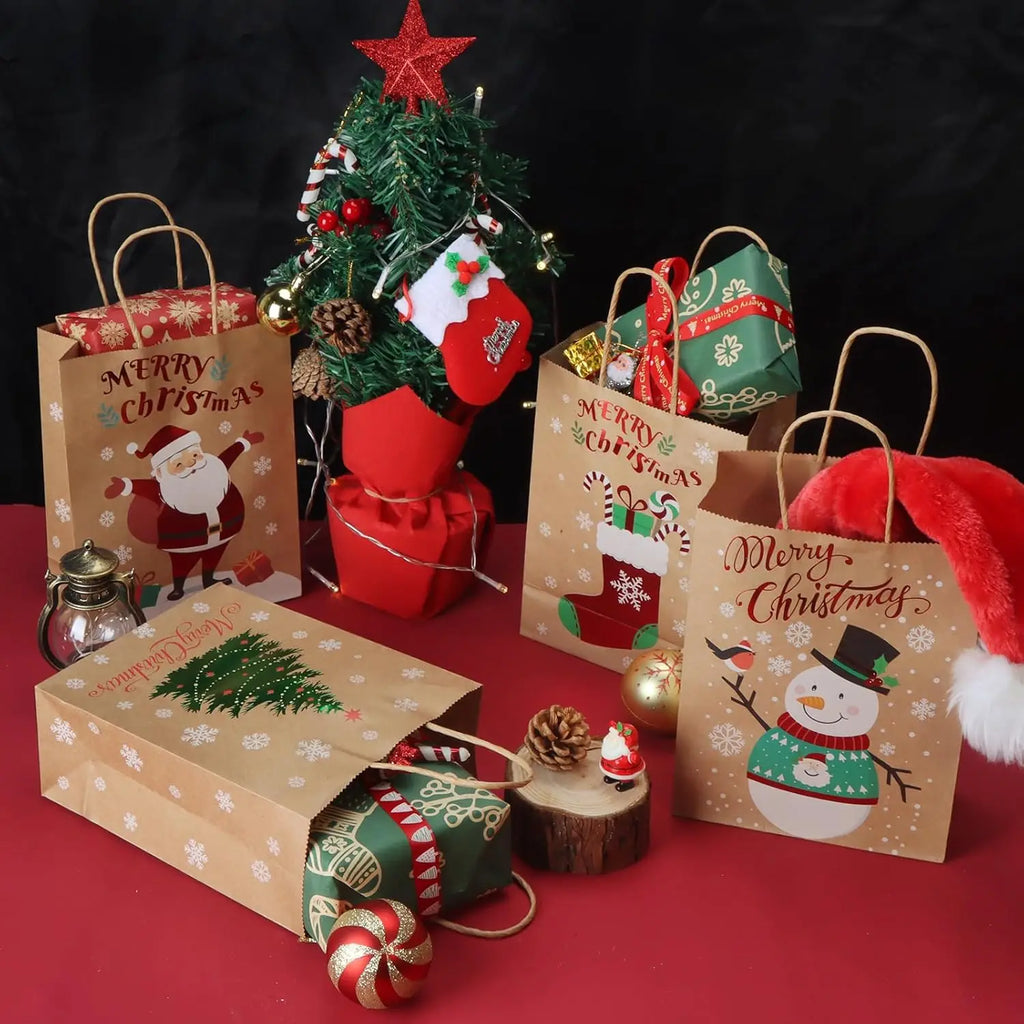 Fashion pattern printing custom candy gift Daily Shopping Packaging wholesale price brown Kraft paper bag christmas 120g