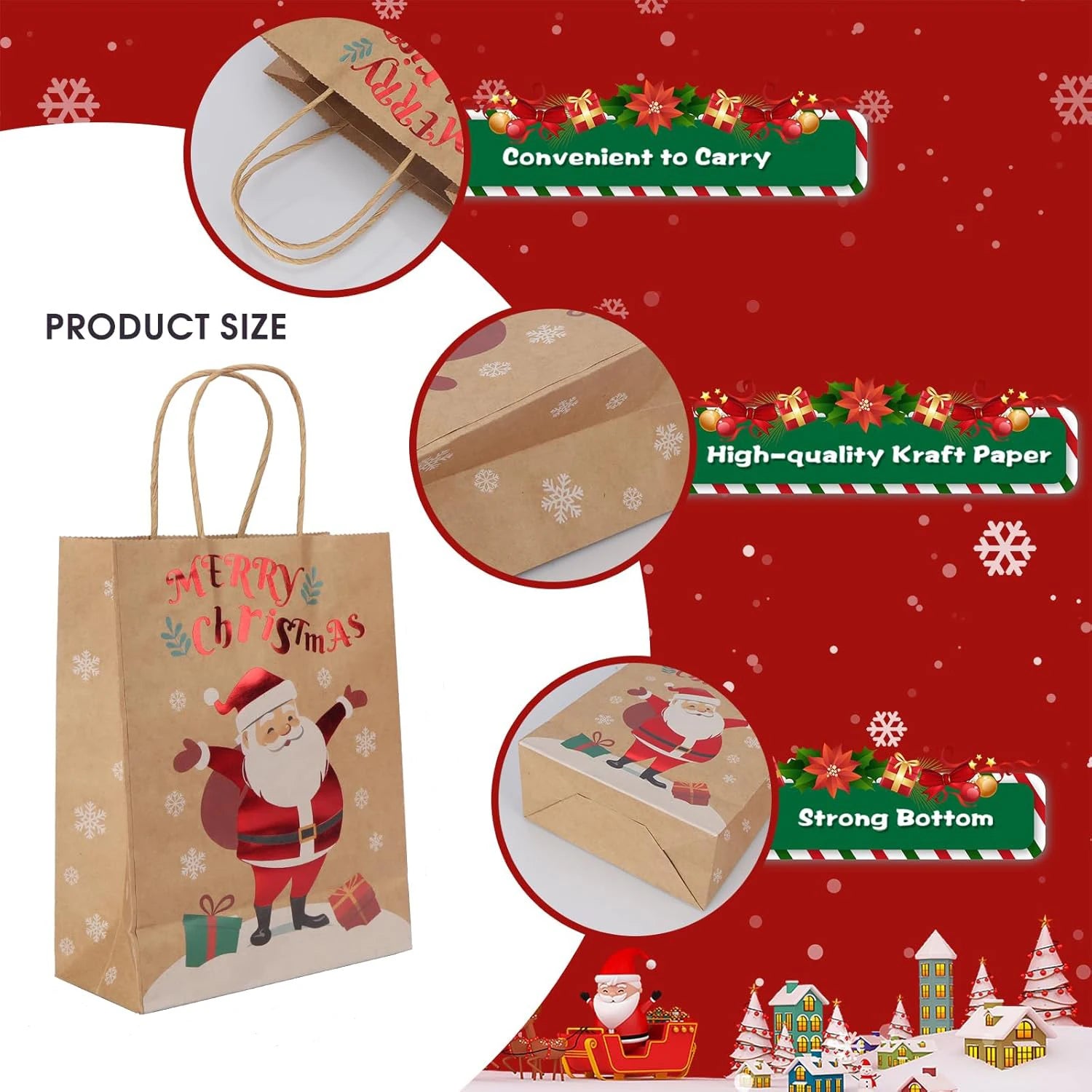 Fashion pattern printing custom candy gift Daily Shopping Packaging wholesale price brown Kraft paper bag christmas 120g