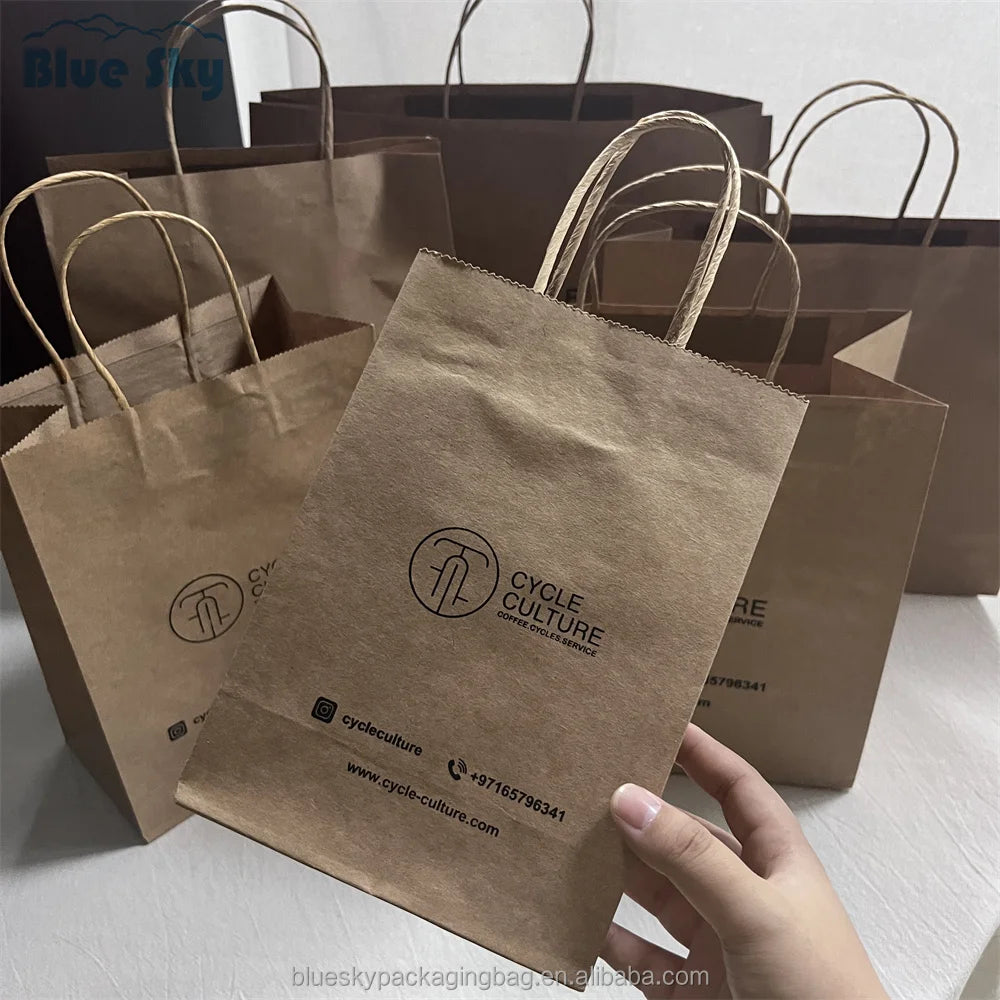 Eco-friendly reuse custom printed your own logo white brown kraft paper gift craft shopping paper bag with treatment