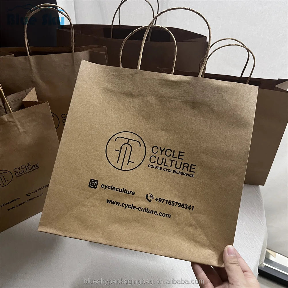 Eco-friendly reuse custom printed your own logo white brown kraft paper gift craft shopping paper bag with treatment